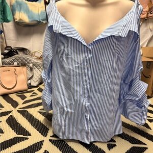 Blue Striped Off-Shoulder Women's Top